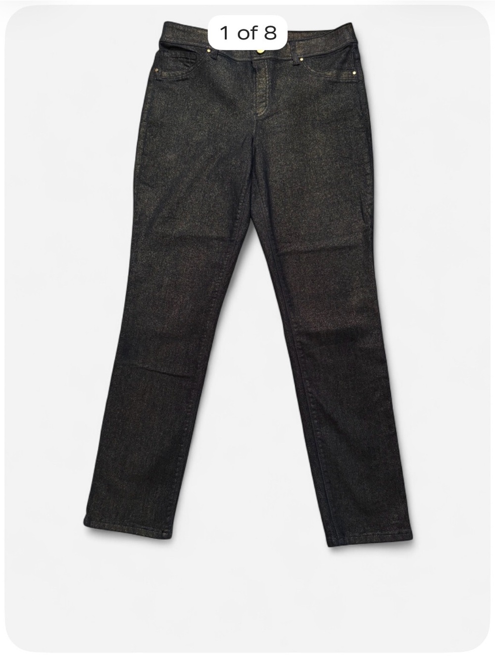 NWT Chico’s Platinum Jeans Size 1.5 Dark Indigo Metallic Shimmer Pull-On Stretch